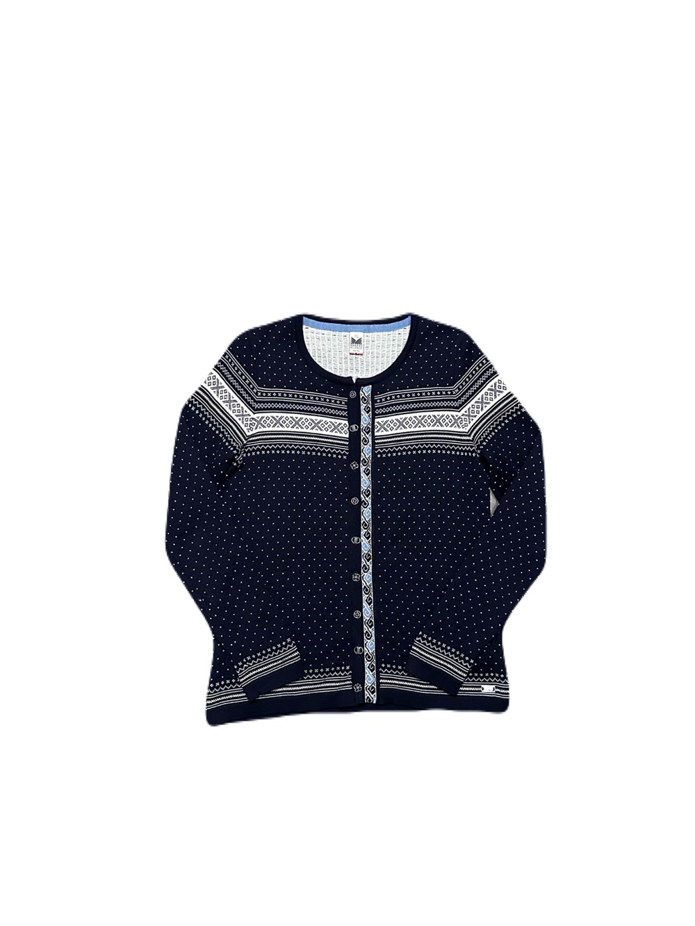 DALE OF NORWAY Blue Merino Wool Fair Isle Knit Ski Cardigan Sweater Size Small